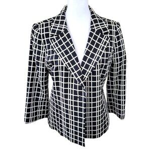 Classiques Entier Black White Pattern Blazer SZ M Two Button Cotton Blend Jacket